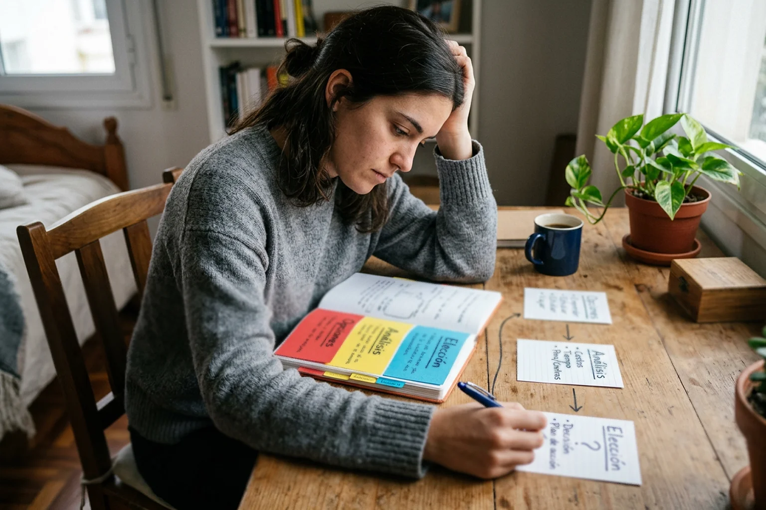 Persona analizando documentos y notas para elegir el mercado de apuestas adecuado