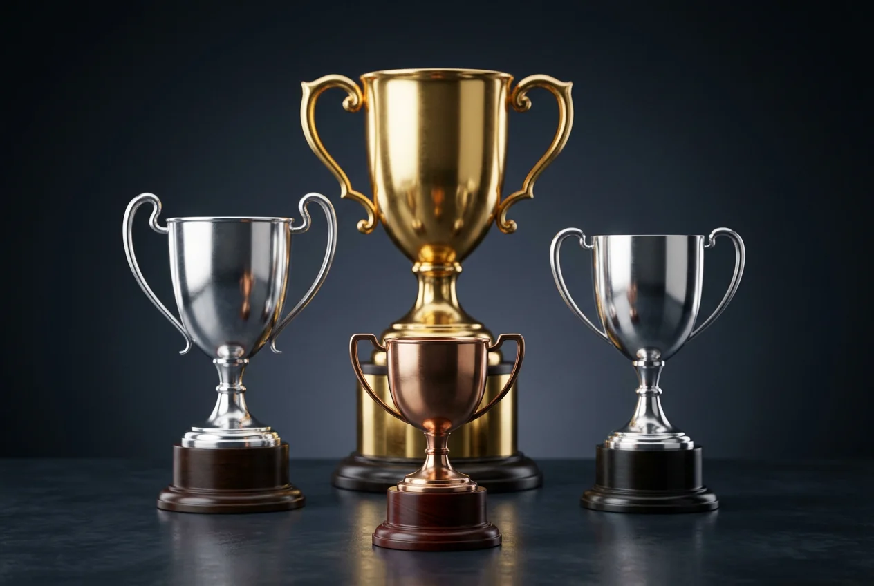Trofeos de diferentes categorías de torneos Premier Padel representando la jerarquía del circuito