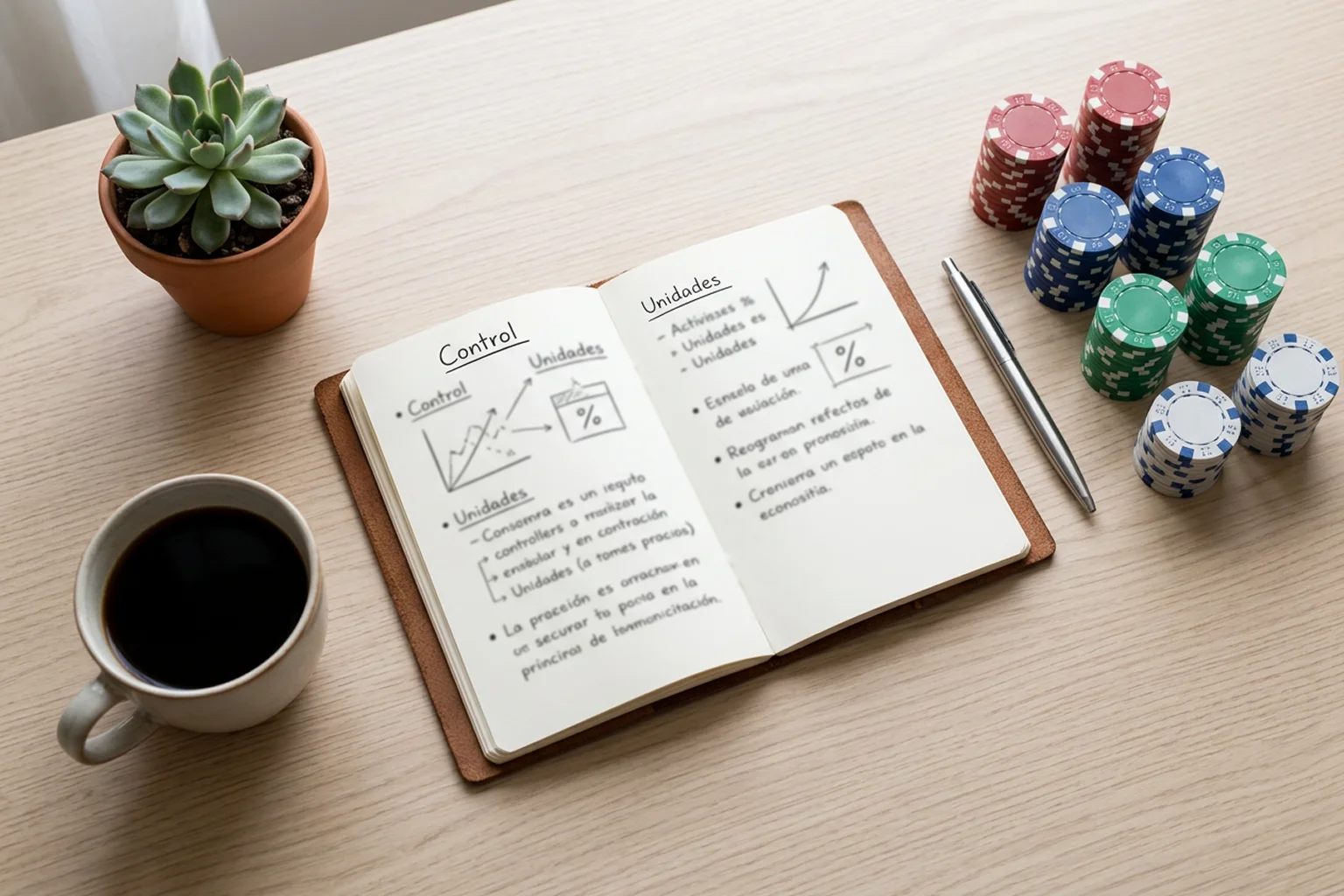 Espacio de trabajo organizado para gestión disciplinada del bankroll de apuestas