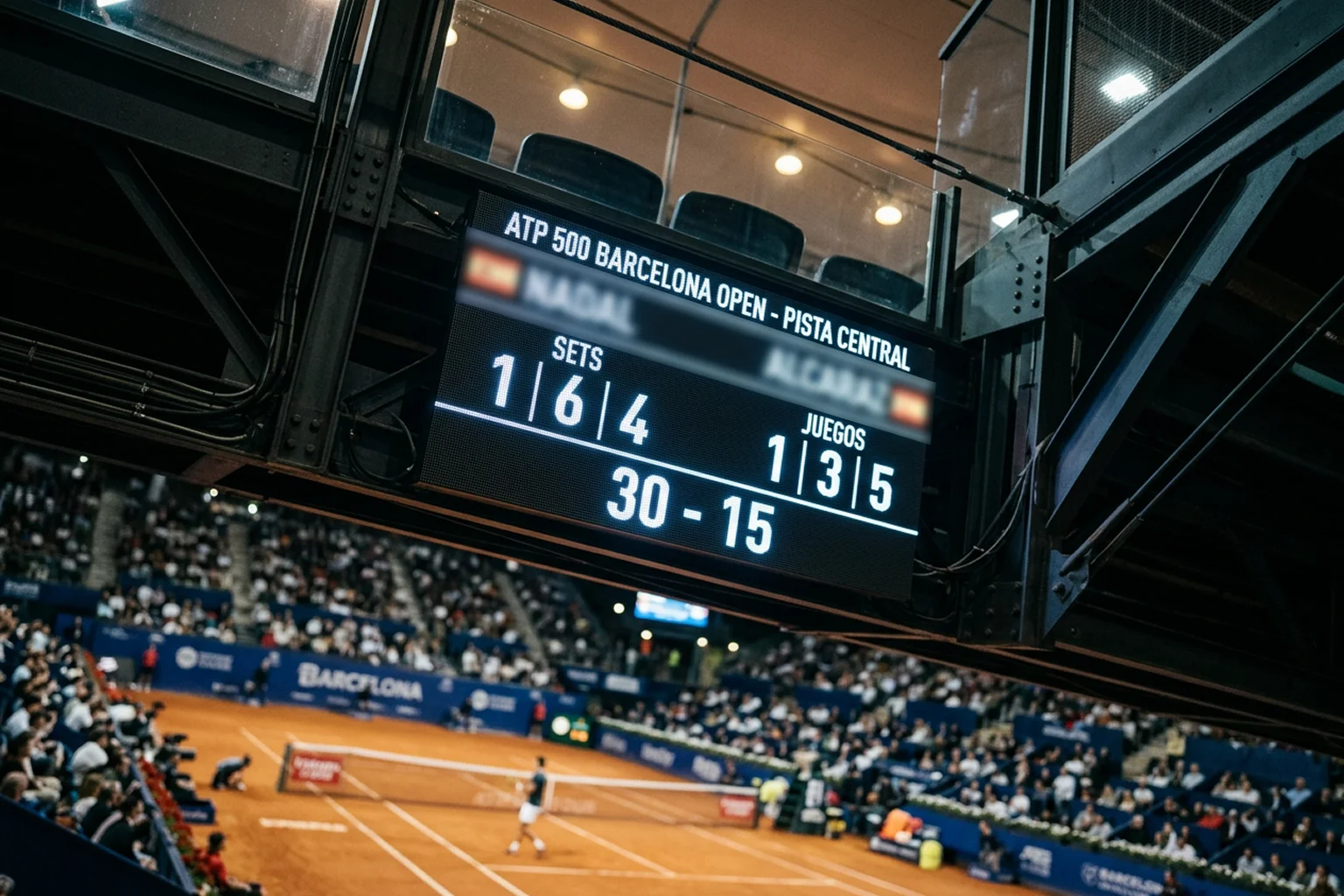 Marcador electrónico de pádel mostrando diferencia de juegos entre equipos