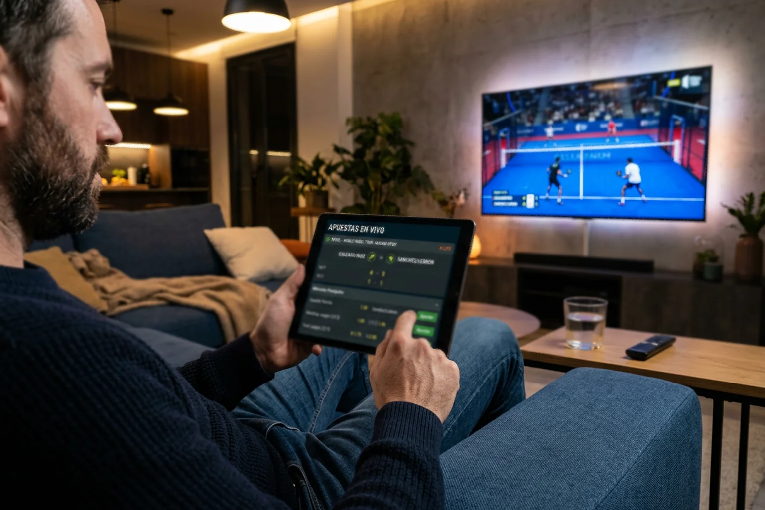 Equipamiento profesional de pádel con raqueta y pelotas sobre pista azul