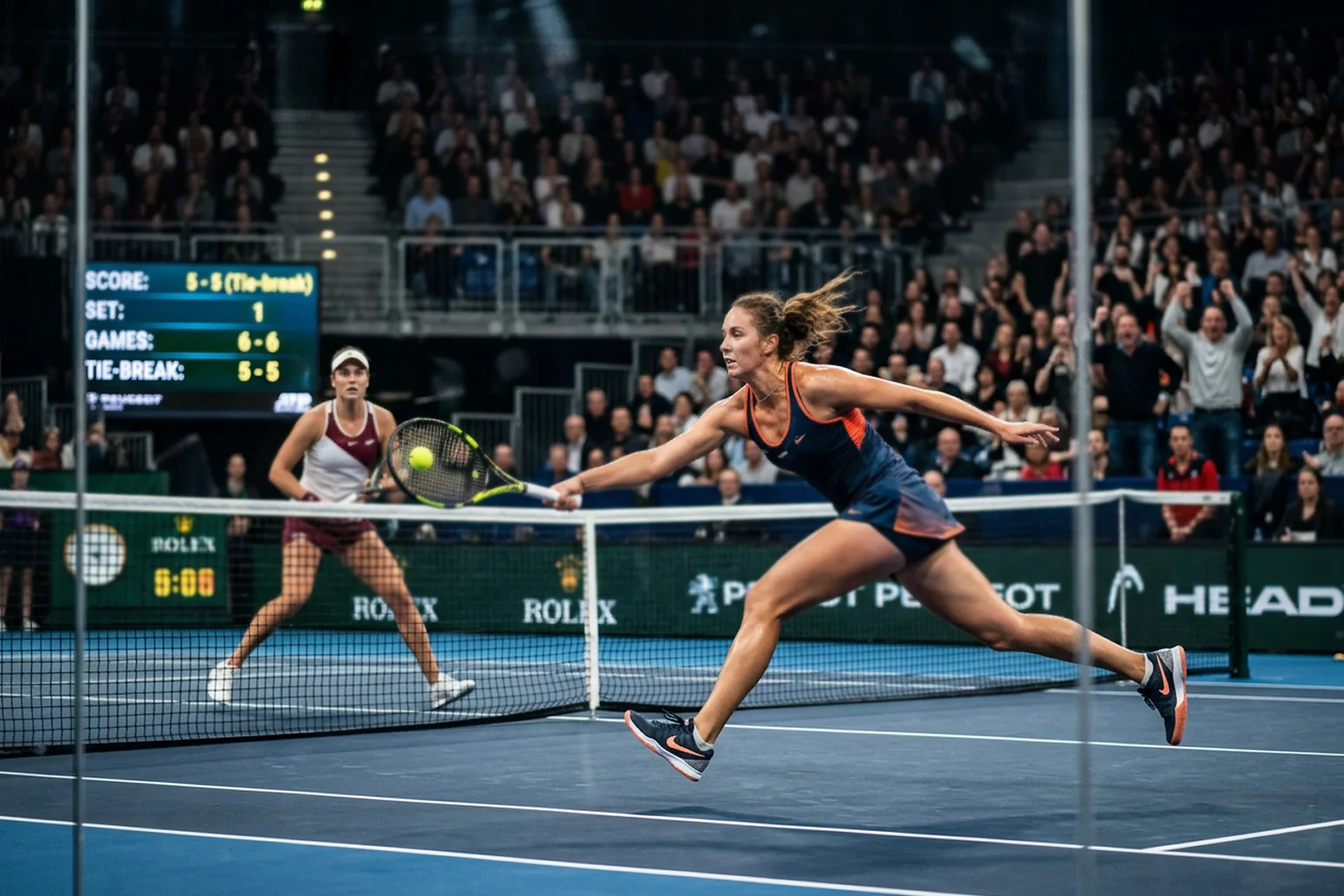 Momento decisivo en partido de pádel profesional con marcador ajustado y tensión en la pista